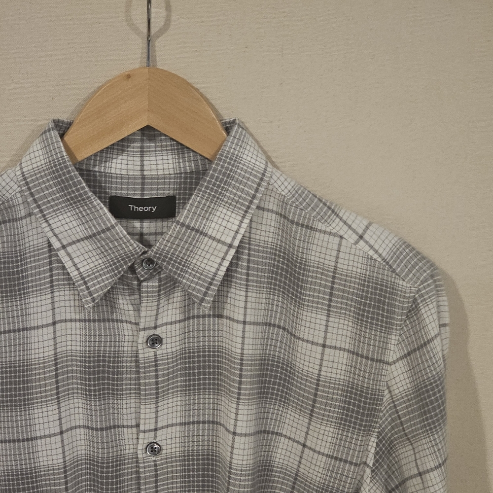 Theory Gray and White Plaid Dress Shirt